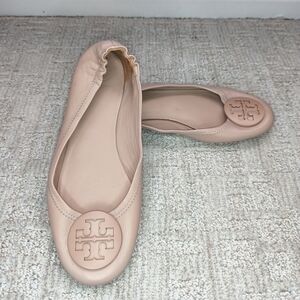Tory Burch Women's Leather Minnie Travel Ballet Flats Size 9 M Pink Logo